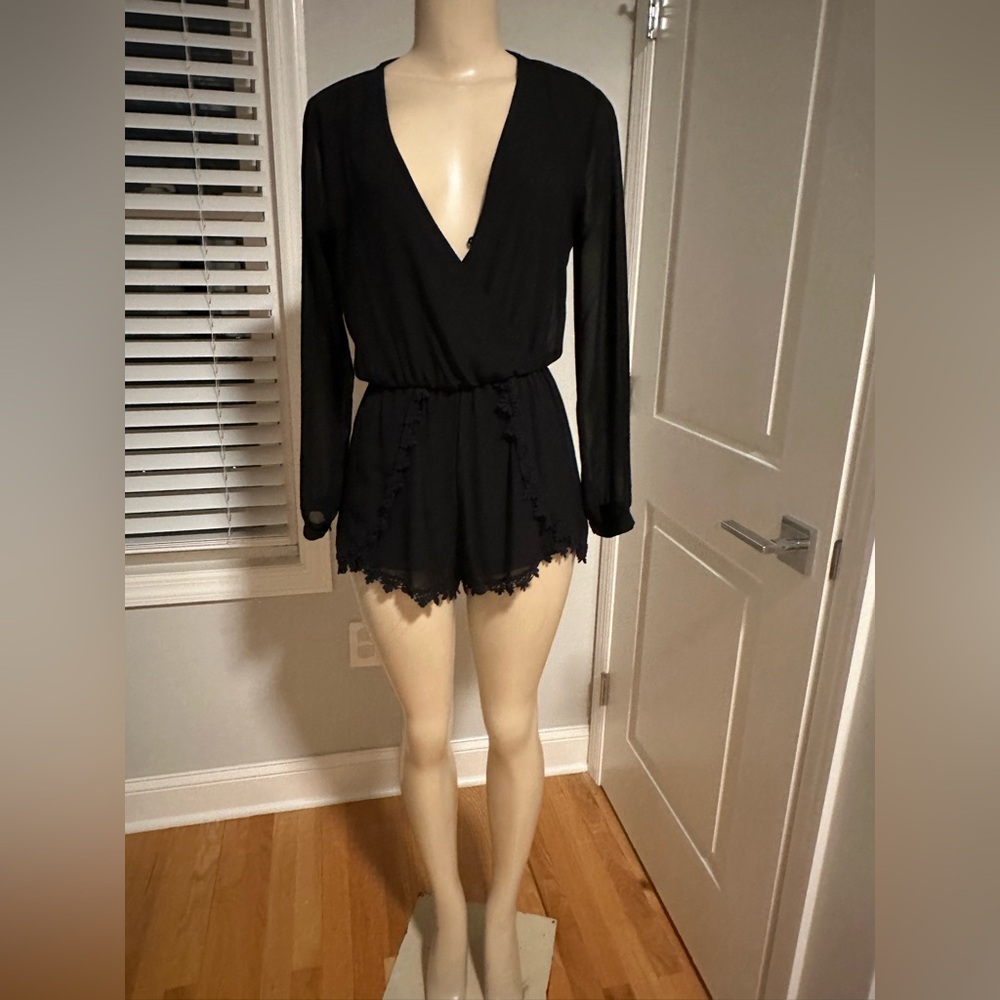 Astr Black Romper with Lace Detail
